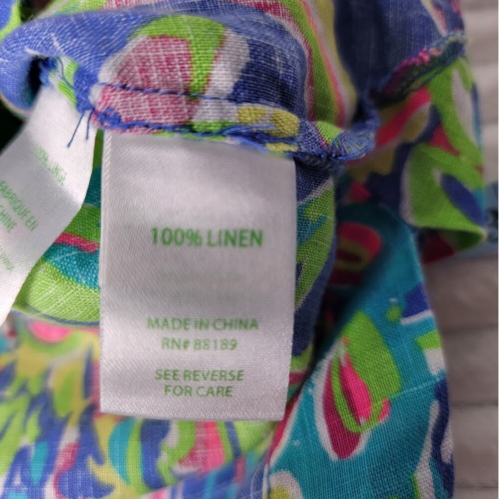 Lilly Pulitzer Dress Small Linen 3/4 Sleeve Blue Pink Paisley Print Tunic Dress - Picture 9 of 9